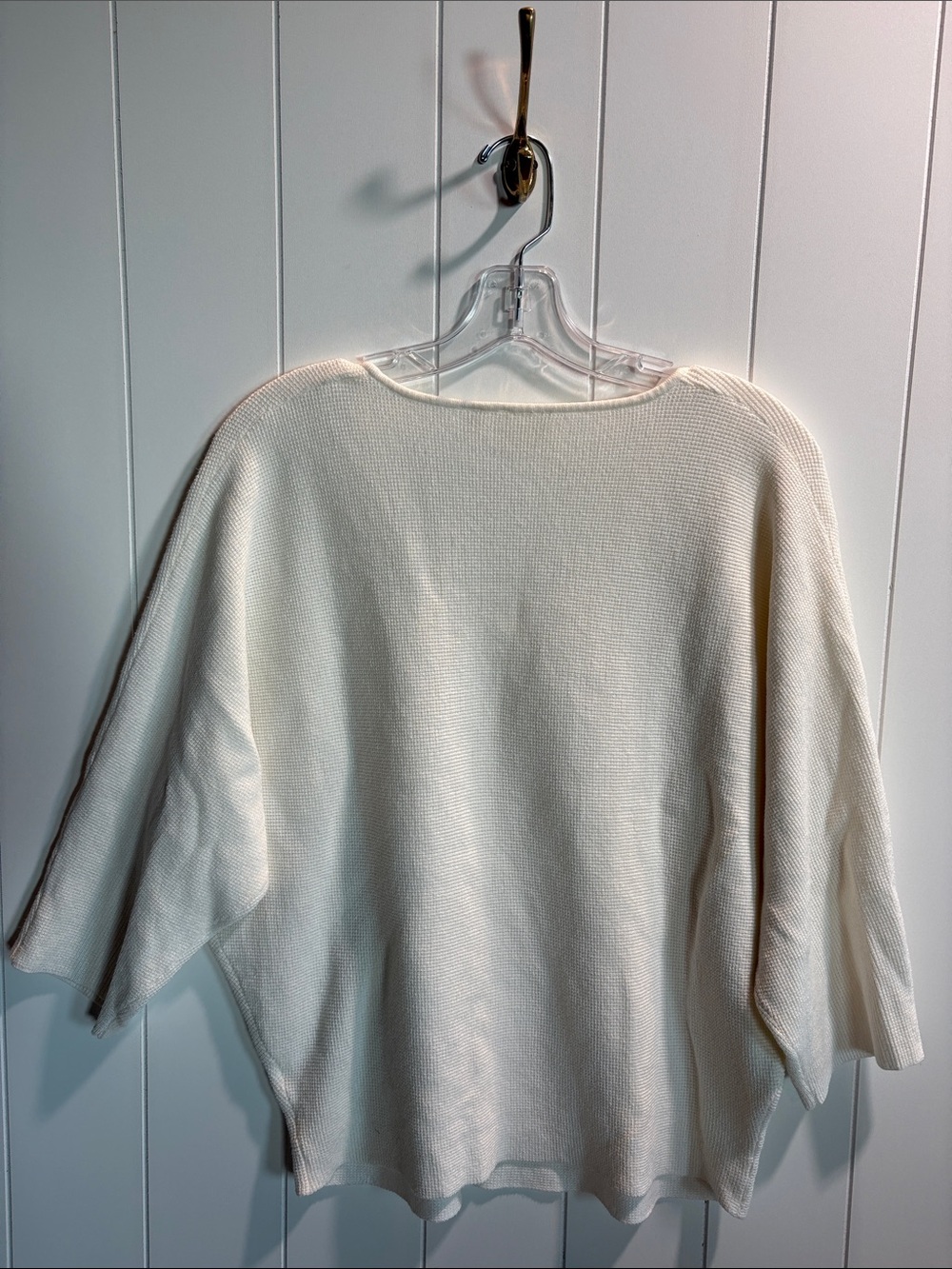 3 FOR $30!! Bundle! Cyrus waffle dolman 3/4 sleeve v neck cream color stretch - Picture 4 of 7